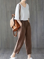 abordables Short en lin et coton-Femmes Short en coton et lin Shorts Capri Pantalons Amples Streetwear Occasionnel Confort Capris Taille Moyenne Uni Avec Poches Bouffant Conception à cordon élastique Confort Respirabilité Doux
