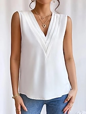 preiswerte Tank-Shirts &amp; kurze Jäckchen für Damen-Damen Camisole Tank Top Elegant Vintage Mode ärmellos reguläre Tops V-Ausschnitt lässig Schwarz Weiß Wein Blau