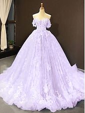 levne Plesové šaty-Ball gown plesové šaty květinové šaty svatební quinceanera s dvorem krátký rukáv srdcového výstřihu krajka s sklady a aplikacemi