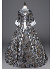 halpa Mekot-Vintage Rokokoo Viktoriaaninen Maxi Mekot Juhla-asu Naamiaisasu Normaali Juliet hiha Prinsessa Tuhkimo Shakespeare Pitsi Rusetti Prinsessa Nelikulmainen kaula-aukko Naamiaispuku Naisten Tyttöjen