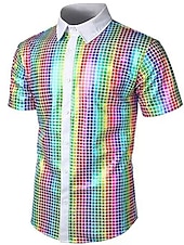 economico camicie da smoking da uomo-Per uomo Camicia da Ballo Camicia da discoteca Camicie da Smoking Semplice Serata Formale Festa di compleanno Nero Giallo Blu Arcobaleno Manica Corta Bavero Estate Primavera Abbigliamento Paillettes