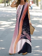 رخيصةأون فن وتصميم فساتين-نسائي فستان طويل فستان طويل فستان خفيف فستان شيفت فستان تصميم تانك موضة أناقة الشارع الحديث الأماكن المفتوحة عطلة مناسب للحفلات فضفاض صالح ظل ورد طباعة الرخام بدون كم رقبة عالية مدورة