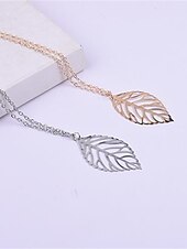 levne Náhrdelníky a přívěsky-dámský náhrdelník 1ks listový přívěsek z kovové slitiny dlouhý náhrdelník elegantní řetízkové náhrdelníky ve tvaru listu (stříbrné zlato, jedna velikost)