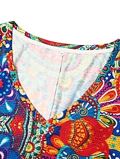 preiswerte Boho Kleider-Damen Minikleid Casual kleid Ethnisches Kleid Etuikleid Minikleid Urlaub Modisch Klassisch Urlaub Geburtstag Casual Regular Fit Blumen Paisley-Muster Kurzarm V Ausschnitt Tiefes V Rote Staubiges Blau