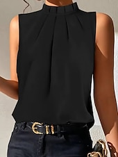 economico Top e canotte da donna-Camisola da donna canotta base senza maniche top regolari collo alto casual nero