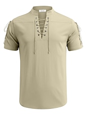 baratos Férias-Homens Camisa Social camisa de linho Camisa casual camisa de praia Tecido Férias Havaiana Preto Branco Azul Marron Manga Curta Colarinho Chinês Primavera Verão Roupa Básico