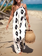 preiswerte Kleider für die Ferien-Damen Print Neckholder Maxi Langes Kleid Alltag Urlaub Ärmellos Sommer Frühling