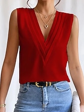 preiswerte Tank-Shirts &amp; kurze Jäckchen für Damen-Damen Camisole Tank Top Elegant Vintage Mode ärmellos reguläre Tops V-Ausschnitt lässig Schwarz Weiß Wein Blau