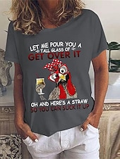 abordables T-shirt Humor &amp; Citations-t-shirt femme basique imprimé lettre manches courtes hauts réguliers col rond quotidien week-end noir blanc rose gris été