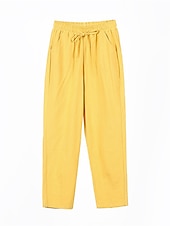 billiga Byxa i vanlig bomullslinne-Dam Shorts i bomullslinne Linneinspirerade byxor Byxor av linne i bomull Streetwear Enkel Ledigt Lång Medium Midja Slät Ficka Snörning Opressade byxor Andningsfunktion Mjuk Utomhus Microelastisk