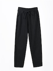 billiga Byxa i vanlig bomullslinne-Dam Shorts i bomullslinne Linneinspirerade byxor Byxor av linne i bomull Streetwear Enkel Ledigt Lång Medium Midja Slät Ficka Snörning Opressade byxor Andningsfunktion Mjuk Utomhus Microelastisk