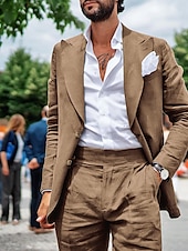 cheap Party Suits-Men&#039;s Wedding Summer Linen Suits Black Sky Blue Solid Colored Tailored Fit 2 Piece Single Breasted Two-buttons