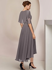 economico Lunghezza del tè-Abito per madre della sposa A-Line ospite di matrimonio elegante scollo a barchetta asimmetrico lunghezza tè chiffon pizzo manica mezza con applicazioni di perline 2025 taglia personalizzata gratuita