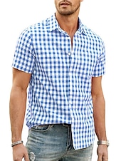 economico camicia da uomo con bottoni-Per uomo Camicia Camicia Estiva Camicia casual Camicia da Spiaggia Camicia con Bottoni Camicie a quadri Nero Blu reale Blu Rosso Blu scuro Manica Corta Quadri Bavero Vacanza Quotidiano Abbigliamento