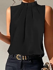 economico Top e canotte da donna-Camisola da donna canotta base senza maniche top regolari collo alto casual nero