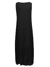 abordables concevoir des robes en coton et lin-Femmes Bleu Clair Noir Blanche Été Robe maxi Robes inspirées du lin Robe Blanche Robe en Dentelle Mode Sans manches Quotidien Week-end Coupe Ample Uni Col en V