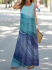 رخيصةأون فن وتصميم فساتين-نسائي فستان طويل فستان طويل فستان خفيف فستان شيفت فستان تصميم تانك موضة أناقة الشارع الحديث الأماكن المفتوحة عطلة مناسب للحفلات فضفاض صالح ظل ورد طباعة الرخام بدون كم رقبة عالية مدورة