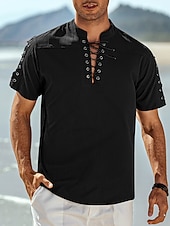 baratos Férias-Homens Camisa Social camisa de linho Camisa casual camisa de praia Tecido Férias Havaiana Preto Branco Azul Marron Manga Curta Colarinho Chinês Primavera Verão Roupa Básico