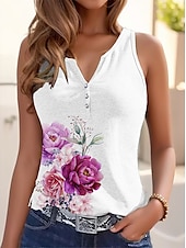 cheap Graphic shop Tank tops &amp; Camis-Women&#039;s Camisole Tank Top Basic Floral Buttons Print Sleeveless Regular Tops V Neck Casual Holiday Light Green Pink Fuchsia Green Light Blue