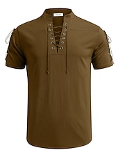 baratos Férias-Homens Camisa Social camisa de linho Camisa casual camisa de praia Tecido Férias Havaiana Preto Branco Azul Marron Manga Curta Colarinho Chinês Primavera Verão Roupa Básico