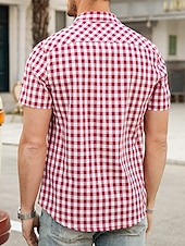economico camicia da uomo con bottoni-Per uomo Camicia Camicia Estiva Camicia casual Camicia da Spiaggia Camicia con Bottoni Camicie a quadri Nero Blu reale Blu Rosso Blu scuro Manica Corta Quadri Bavero Vacanza Quotidiano Abbigliamento