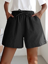 cheap Cotton Linen Shorts-Women&#039;s Linen-Inspired Shorts Active Shorts Streetwear Simple Casual Short Mid Waist Plain Pocket Drawstring Breathable Soft Outdoor Micro-elastic Outdoor Vacation Casual Daily Ash Light Sky Blue