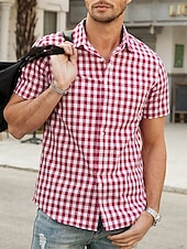 economico camicia da uomo con bottoni-Per uomo Camicia Camicia Estiva Camicia casual Camicia da Spiaggia Camicia con Bottoni Camicie a quadri Nero Blu reale Blu Rosso Blu scuro Manica Corta Quadri Bavero Vacanza Quotidiano Abbigliamento