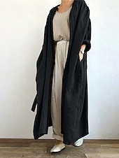 billiga Kappor och trenchcoats-Dam Trenchcoat Utomhus Ficka Slät Bekväm Mode Normal Ytterkläder Långärmad Sommar Svart S