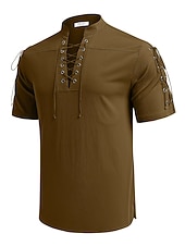 baratos Férias-Homens Camisa Social camisa de linho Camisa casual camisa de praia Tecido Férias Havaiana Preto Branco Azul Marron Manga Curta Colarinho Chinês Primavera Verão Roupa Básico