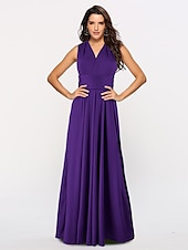 baratos Vestidos para Madrinhas-vestido de dama de honra linha a decote halter / decote em v sem mangas conversível infinito comprimento do chão elastano com faixa / fita / pregas vestido para impressionar 2025