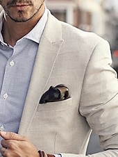 billige Lin blazer-Herre Lin Blazer Sportjakke Motebasert Uformell Sommer Enfarget Beige Skreddersydd Passform Enkelt-knapp