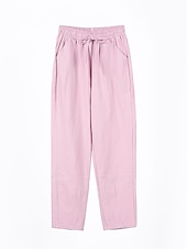 billiga Byxa i vanlig bomullslinne-Dam Shorts i bomullslinne Linneinspirerade byxor Byxor av linne i bomull Streetwear Enkel Ledigt Lång Medium Midja Slät Ficka Snörning Opressade byxor Andningsfunktion Mjuk Utomhus Microelastisk