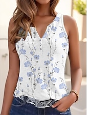 cheap Graphic shop Tank tops &amp; Camis-Women&#039;s Camisole Tank Top Basic Floral Buttons Print Sleeveless Regular Tops V Neck Casual Holiday Light Green Pink Fuchsia Green Light Blue