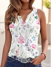 cheap Graphic shop Tank tops &amp; Camis-Women&#039;s Camisole Tank Top Basic Floral Buttons Print Sleeveless Regular Tops V Neck Casual Holiday Light Green Pink Fuchsia Green Light Blue