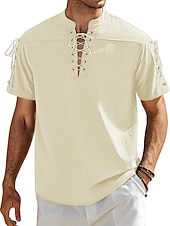 baratos Férias-Homens Camisa Social camisa de linho Camisa casual camisa de praia Tecido Férias Havaiana Preto Branco Azul Marron Manga Curta Colarinho Chinês Primavera Verão Roupa Básico