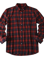 economico camicia da uomo con bottoni-Per uomo Camicia Camicia casual Camicia con Bottoni Giallo Rosso Verde Plaid Bavero Vacanza Streetwear Base Abbigliamento Moda Tempo libero
