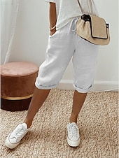 economico Fondi-Per donna Taglia EU / US Pantaloni capri Misto cotone Finto cotone e lino Pantaloncini Estivi Vacanza Casual Quotidiano Lunghezza al ginocchio Naturale Semplice Tinta unita Coulisse Tasca Baggy
