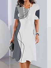 voordelige Strepen- en geometrische jurk-Dames Mini-jurk T shirt jurk Zonnejurk Zomerjurk Jurk met print Modieus Streetwear Modern Buiten Dagelijks Uitgaan Normale pasvorm Geometrisch Kleurenblok Korte mouw Strakke ronde hals Zwart en Wit