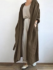 billiga Kappor och trenchcoats-Dam Trenchcoat Utomhus Ficka Slät Bekväm Mode Normal Ytterkläder Långärmad Sommar Svart S