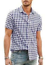 economico camicia da uomo con bottoni-Per uomo Camicia Camicia Estiva Camicia casual Camicia da Spiaggia Camicia con Bottoni Camicie a quadri Nero Blu reale Blu Rosso Blu scuro Manica Corta Quadri Bavero Vacanza Quotidiano Abbigliamento