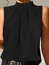 economico Top e canotte da donna-Camisola da donna canotta base senza maniche top regolari collo alto casual nero