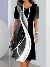 voordelige Strepen- en geometrische jurk-Dames Mini-jurk T shirt jurk Zonnejurk Zomerjurk Jurk met print Modieus Streetwear Modern Buiten Dagelijks Uitgaan Normale pasvorm Geometrisch Kleurenblok Korte mouw Strakke ronde hals Zwart en Wit