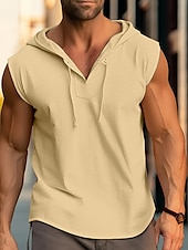 abordables Débardeurs-Homme Débardeur Sous-Vêtements T-shirt sans manches Sans manches À capuche Été Uni Mode Designer Muscle Extérieur Sortir Salle de sport Noir Blanche Jaune T-shirt haut de gamme pour homme