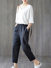 abordables Short en lin et coton-Femmes Short en coton et lin Shorts Capri Pantalons Amples Streetwear Occasionnel Confort Capris Taille Moyenne Uni Avec Poches Bouffant Conception à cordon élastique Confort Respirabilité Doux