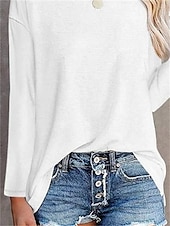 voordelige Effen t-shirt-Dames T-shirt Effen Kleur Effen Dagelijks Basic Lange mouw Ronde hals Normale tops Dagelijks Zwart Wit Blozend Roze blauw Grijs Herfst winter