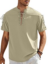 baratos Férias-Homens Camisa Social camisa de linho Camisa casual camisa de praia Tecido Férias Havaiana Preto Branco Azul Marron Manga Curta Colarinho Chinês Primavera Verão Roupa Básico