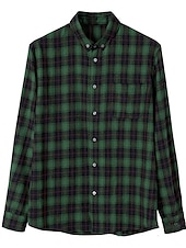 economico camicia da uomo con bottoni-Per uomo Camicia Camicia casual Camicia con Bottoni Giallo Rosso Verde Plaid Bavero Vacanza Streetwear Base Abbigliamento Moda Tempo libero