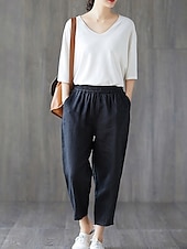 abordables Short en lin et coton-Femmes Short en coton et lin Shorts Capri Pantalons Amples Streetwear Occasionnel Confort Capris Taille Moyenne Uni Avec Poches Bouffant Conception à cordon élastique Confort Respirabilité Doux