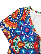 preiswerte Boho Kleider-Damen Minikleid Casual kleid Ethnisches Kleid Etuikleid Minikleid Urlaub Modisch Klassisch Urlaub Geburtstag Casual Regular Fit Blumen Paisley-Muster Kurzarm V Ausschnitt Tiefes V Rote Staubiges Blau