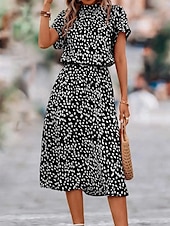 ieftine Rochii casual florale-dama floral ditsy imprimeu floral decolteu ochi rochie midi data maneca scurta vara primavara